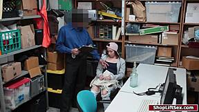 Teen shoplifter gives blowjob and deepthroat on police officer's desk