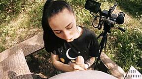 pov backstage blowjob with my friend's huge cock in the forest