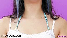 Sweet Teen Model Caresses Her Body Passionately On Sofa