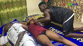 Threesome on family bed with husband and brother