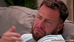 Busty teen sucks massive cock!