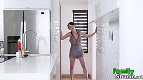 In the bathroom, the cute babe sucks her stepbrother's big cock at college