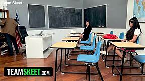 Teacher says, 'scissor me, innocent asian girl'