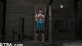 Four Beauties Tease Petite In Cage With Sucking