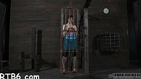 Four Beauties Tease Petite In Cage With Sucking