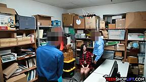Security Guards Catch and Fuck the Teen Shoplifter in Their Office.