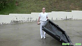 lovely blonde masseuse rubs her wet body against me