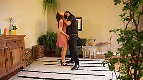 The petite girl betrays her boyfriend with the forty-year-old driver