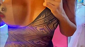 Petite Girl in Lingerie Masturbates Monster Cock for Lesbian Blowjob Reward