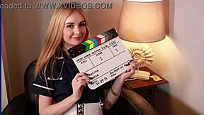 Gorgeous Blue-Eyed Redhead Teen Student in Cosplay Gets Herself Off with Natural Tits