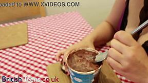 British 18 year old enjoys ice cream with cum topping