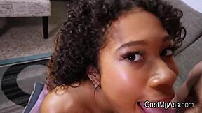 Can this busty ebony teen 18+ newbie milk your cock in her interview?