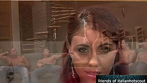 Is this wonderful gangbang with shaved pussy and cum in mouth the best you've seen?