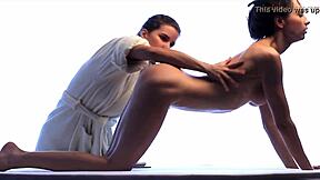 girl massages another girl oiled up 😘