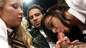 cosplay girls in uniform threesome