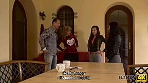 daddy4k handsome man and two dazzling teen 18+s relax in the living room