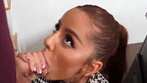 Teen licks monster cock in oral sex.