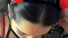 My submissive Debora Prado masturbates my cock before blowjob