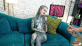 Anuskatzz with split tongue tattoo gets rough anal quickie in casting.