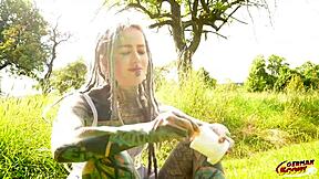 Anuskatzz with split tongue tattoo gets rough anal quickie in casting.