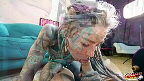 Anuskatzz with split tongue tattoo gets rough anal quickie in casting.