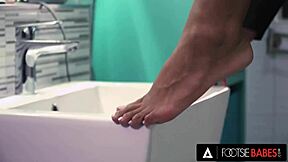 sexy ebony romy indy makes co-worker cum with feet