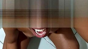 ebony teen takes piss and pays with blowjob on monster cock.