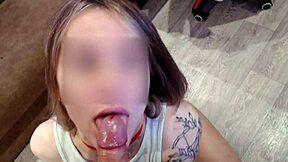 Cute babe gives juicy blowjob