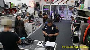 Slut Caught Stealing Sucks & Fucks Shop Owner with Monster Cock Backstage