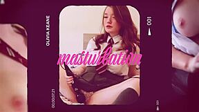 during webcam session, gorgeous british teen in pantyhose uniform foreplays with neighbor before intense fucking