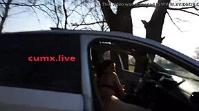 Girlfriend relaxes on her car during live session.