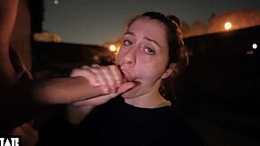 teen 18+ girl gets risky public facial outdoors