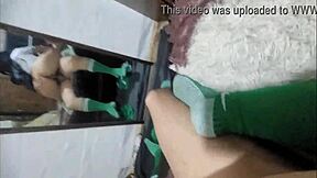 Schoolgirl Fucks Classmate Without Condom In Front Of Mirror!