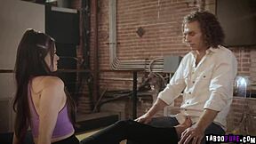 devastated alison rey pleads with director michael vegas for rough fingering and deepthroat blowjob