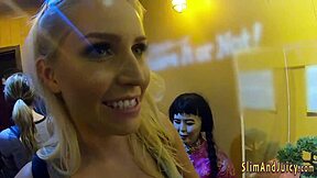 A blonde teen with a big ass rides in a cage