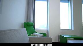 Curvy babe shows big tits to stepbrother