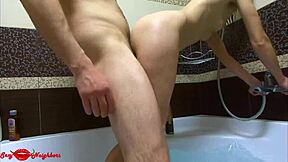 Taking a shower with hot blowjob and standing sex in the wet soapy bathroom 😘