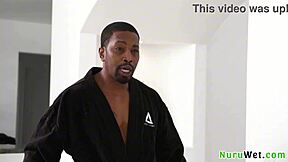 asian cutie petite busty masseuse covered in sexy tats give her black client a nuru massage - isiah maxwell linda lan