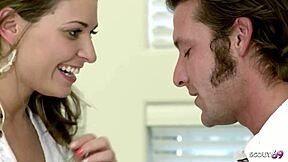 Blonde sexy teen rides boyfriend's big dick in sloppy fucking. Bent over for intense licking and cumshot