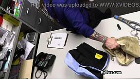 Geeky Blonde Stripped and Banged by Mall Cop