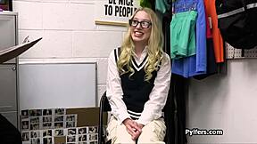 Geeky Blonde Stripped and Banged by Mall Cop