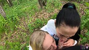 outdoor amateur threesome blowjob... oops, swallowed it!