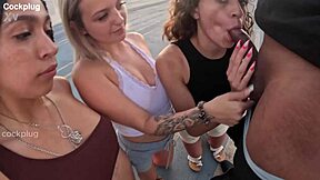 Sloppy rooftop blowjob with monster cock during spring break group fun