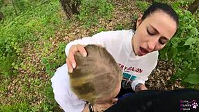 outdoor amateur threesome blowjob... oops, swallowed it!