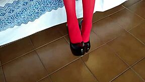 the milf with beautiful legs in red pantyhose and black heels 😍