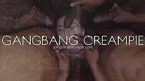 petite asian hottie swarmed by cocks in gangbang, deepthroating sloppy and spitting 😈