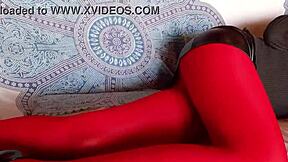 the milf with beautiful legs in red pantyhose and black heels 😍