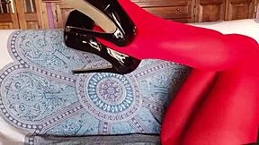 the milf with beautiful legs in red pantyhose and black heels 😍