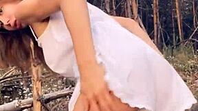 horny babe sucks and bangs outdoors