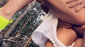 horny babe sucks and bangs outdoors